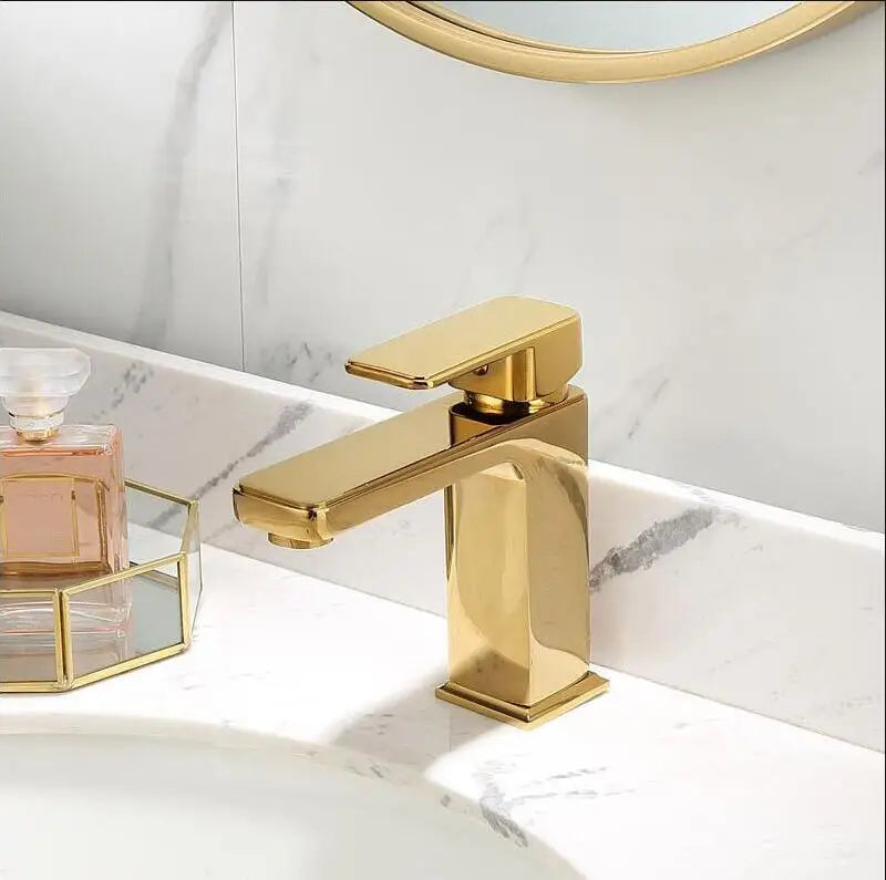 Gold Brass Basin Faucet Tall With Overflow