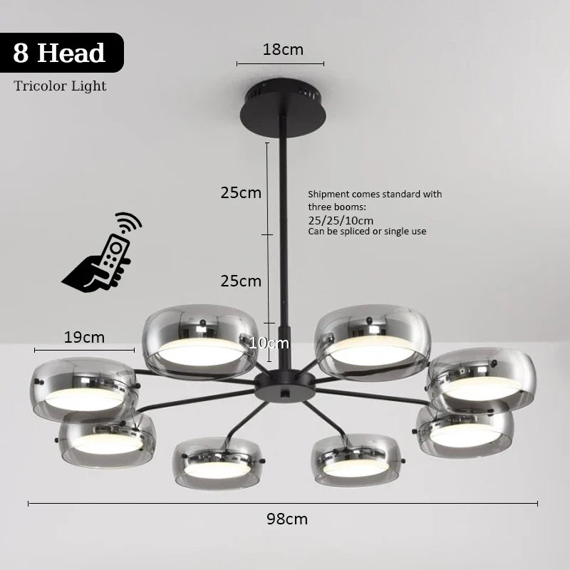 Modern Black Glass Multi-Pendant Chandelier With Remote
