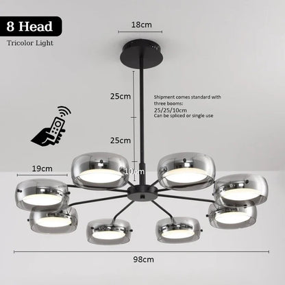 Modern Black Glass Multi-Pendant Chandelier With Remote