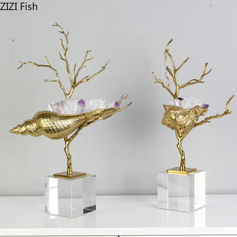 Golden Metal Conch Sculpture