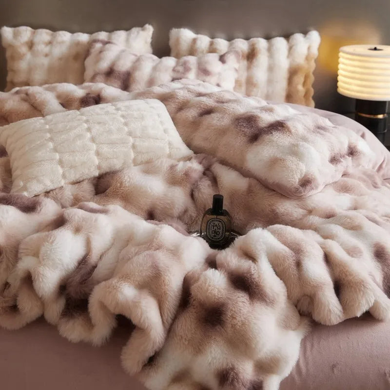 Blue Grey Faux Fur Bedding