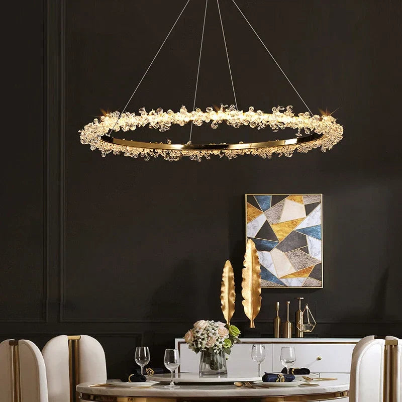 Gold Crystal LED Chandelier 4-Ring Design