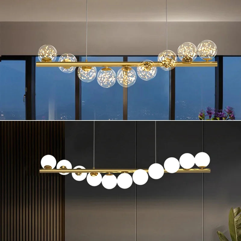 DecorBites™ Glass Ball G9 LED Long Chandelier for Dining Room Kitchen Office Lighting