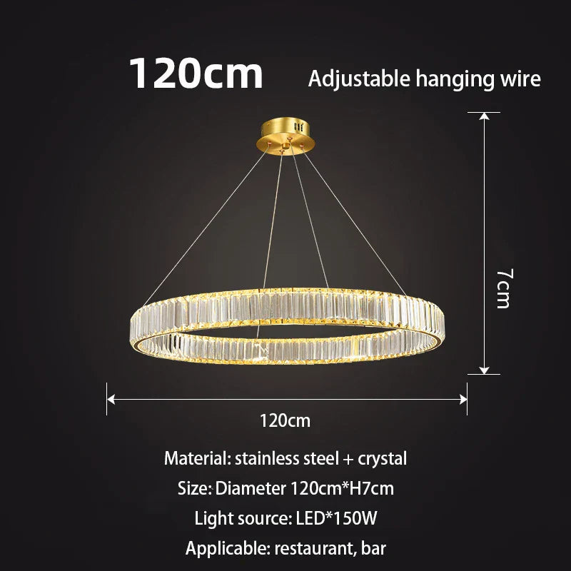 DecorBites™ Gold Crystal Round Ring Chandeliers with LED Pendant Light for Ceiling Lighting