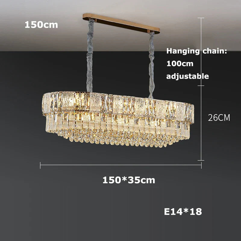 Gold Crystal Living Chandelier K9 150cm Gold Hardware