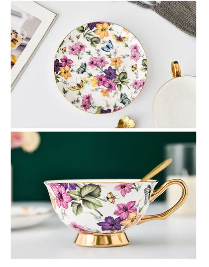 DecorBites™ Bone China Tea Cup Set with Saucer Spoon - Elegant Black Tea Party Coffeeware