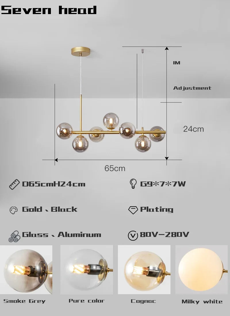 Gold Glass LED Pendant Light 11-Head Cognac