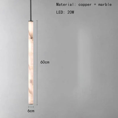 Cylindrical Marble Pendant Light in Black Brass