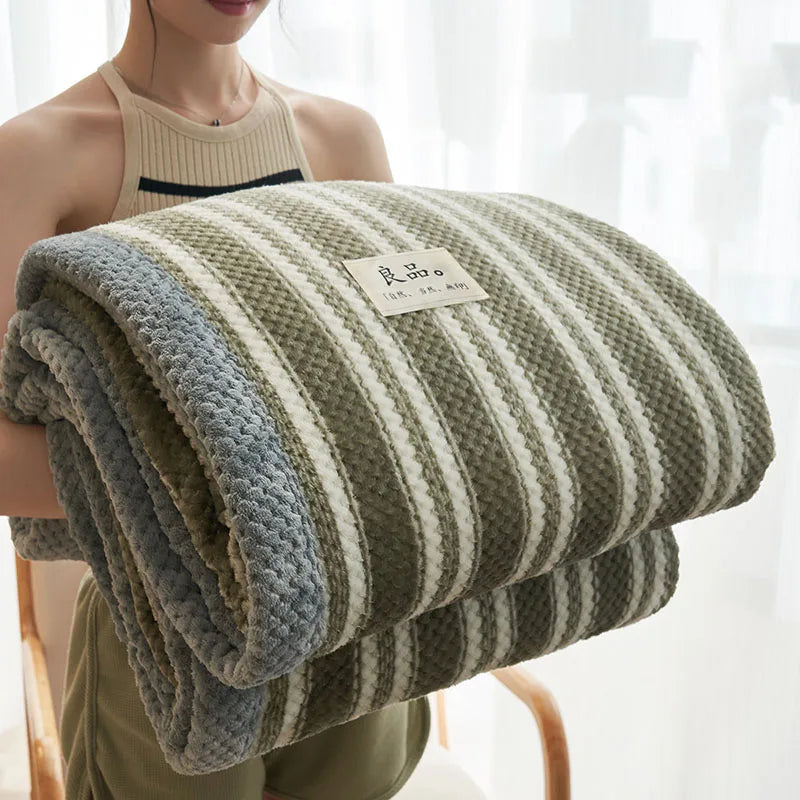 Striped Coral Fleece Blanket