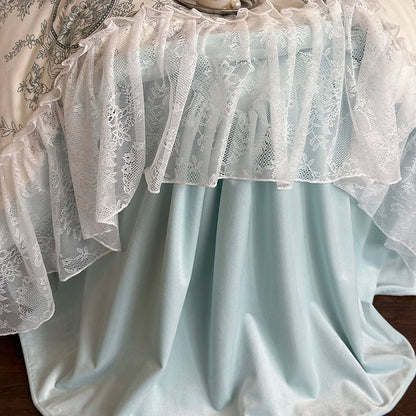 DecorBites™ French Lace Ruffles Princess Bedding Set - Velvety Warm Quilt Cover, Bed Skirt, Bedspread, Pillowcases