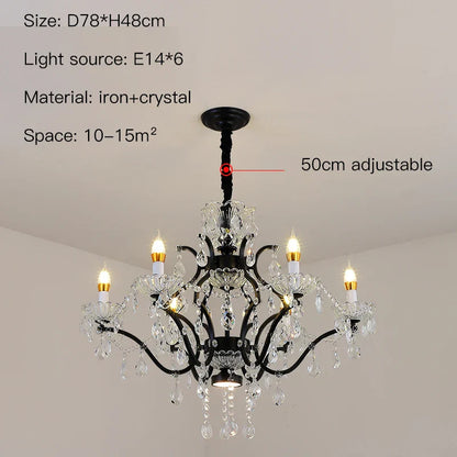 DecorBites™ Crystal Candle Chandelier Lighting: Black Pendant Lamps for Dining Kitchen & Farmhouse