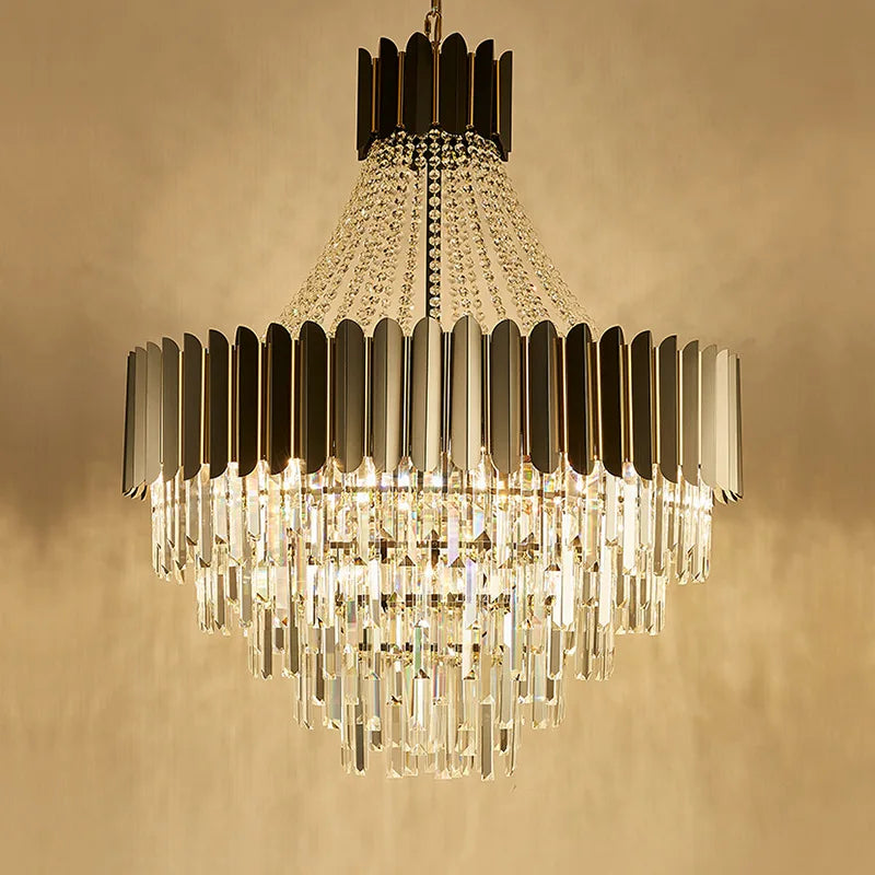 DecorBites™ Crystal LED Chandelier Black Gold Finish for Dinning Room
