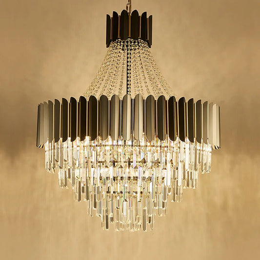 DecorBites™ Crystal LED Chandelier Black Gold Finish for Dinning Room
