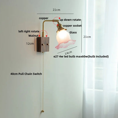 DecorBites™ LED Brass Walnut Wood Wall Sconce Rotate Glass Stair Light