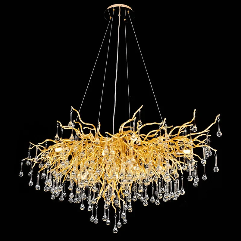 DecorBites™ Golden Branch Crystal Chandelier – Luxe Living Room & Hotel Lobby Decor