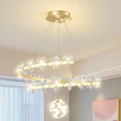 DecorBites™ Crystal Flower Gold Ceiling Chandelier: Modern Luxury Nordic Living Room Light
