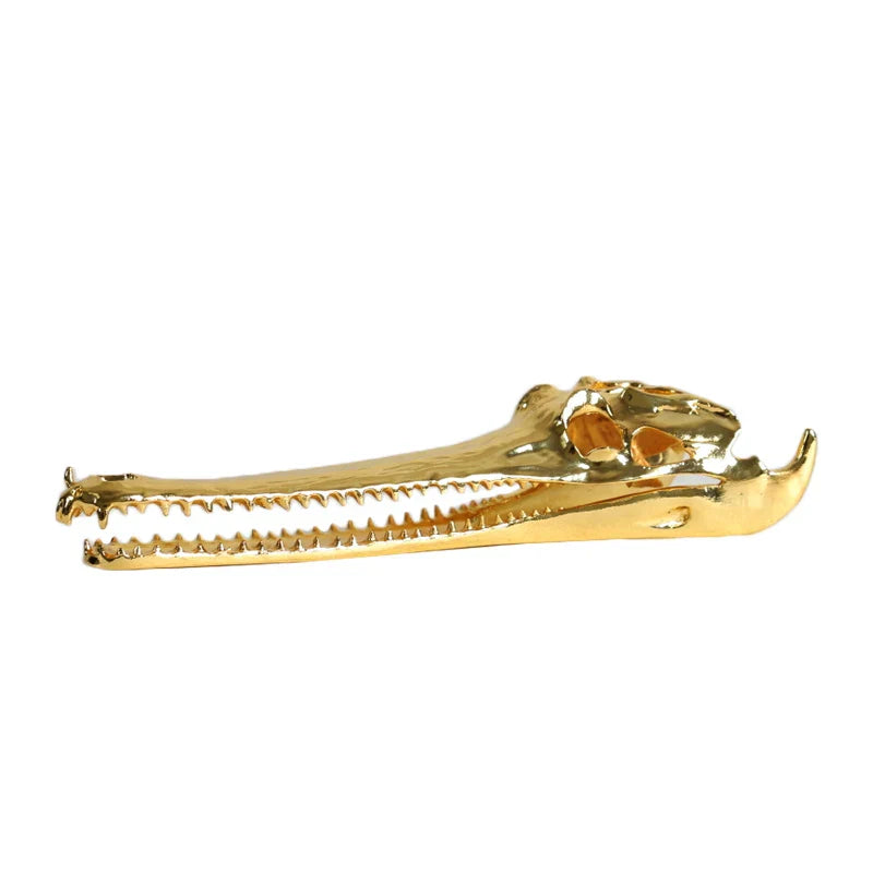 DecorBites™ Golden Crocodile Skull Resin Sculpture Home Decor Figurine