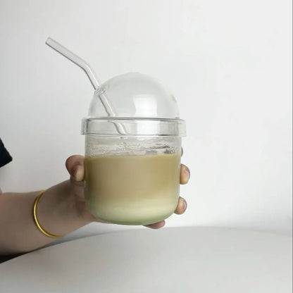 DecorBites™ Glass Cup with Lid, Straw, and Pink Bow Tie: Cute, Simple, High-Value Coffee Cup