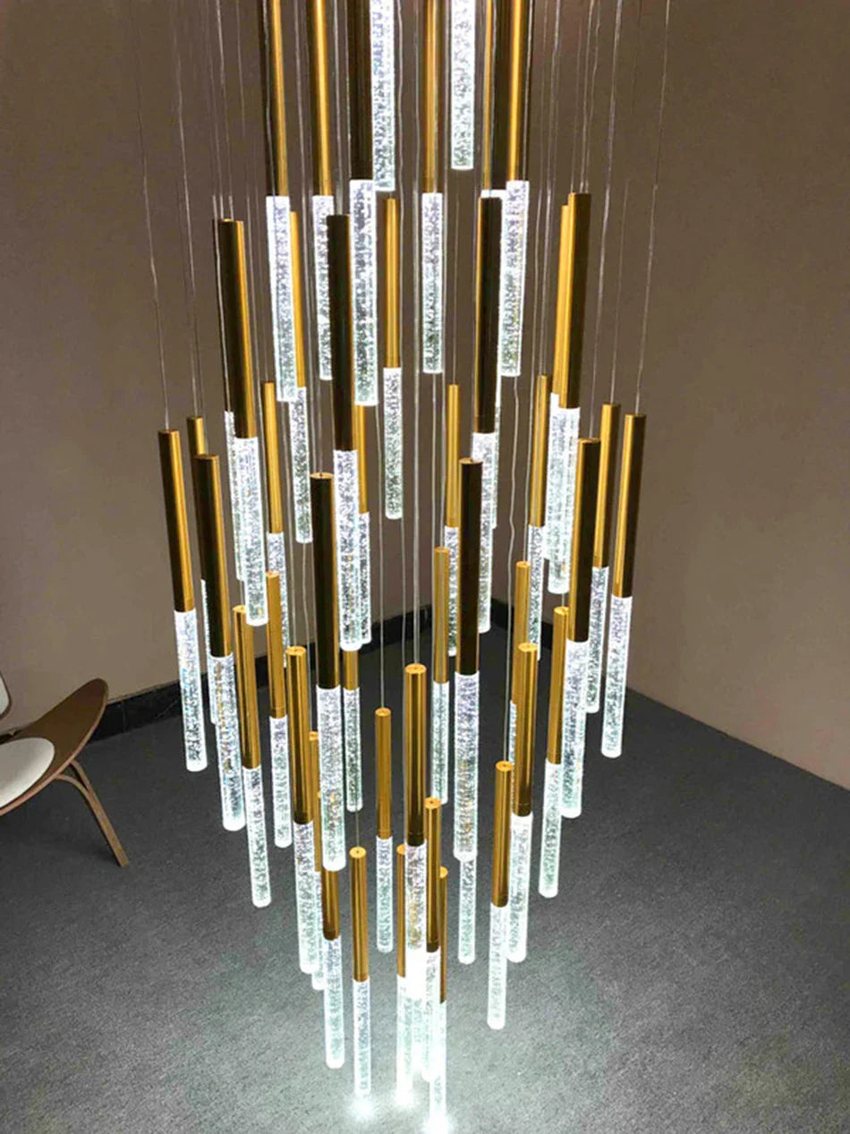 DecorBites™ Crystal Led Chandelier for Modern Loft Living Room Staircase, Gold Art Deco Hanging Lamp