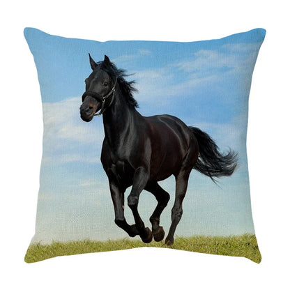 DecorBites™ Galloping Horse Pillowcase: Wild Horse Print Linen Cushion Cover for Home Decoration
