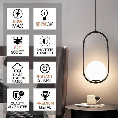 DecorBites™ Glass Ball Pendant Lights LED Kitchen Living Room Suspension Luminaire