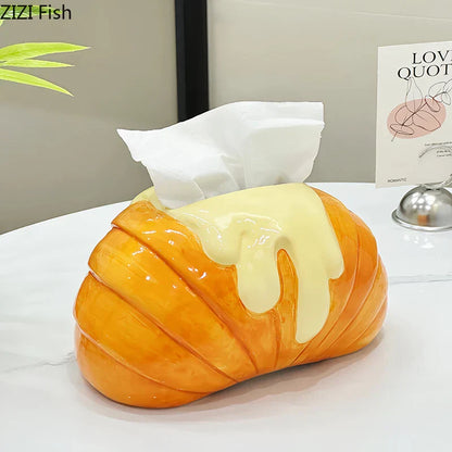 DecorBites™ Croissant Ceramic Tissue Box: Charming Table Decoration for Coffee Table and Bedside
