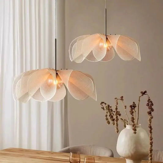 Wabi-Sabi White Fabric Flower Pendant Light