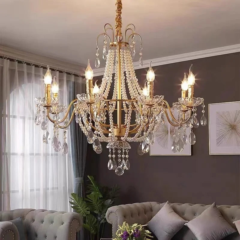 Gold Crystal Pearl Chandelier Iron D98cm