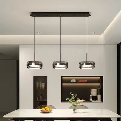 Modern Black Glass Multi-Pendant Chandelier With Remote