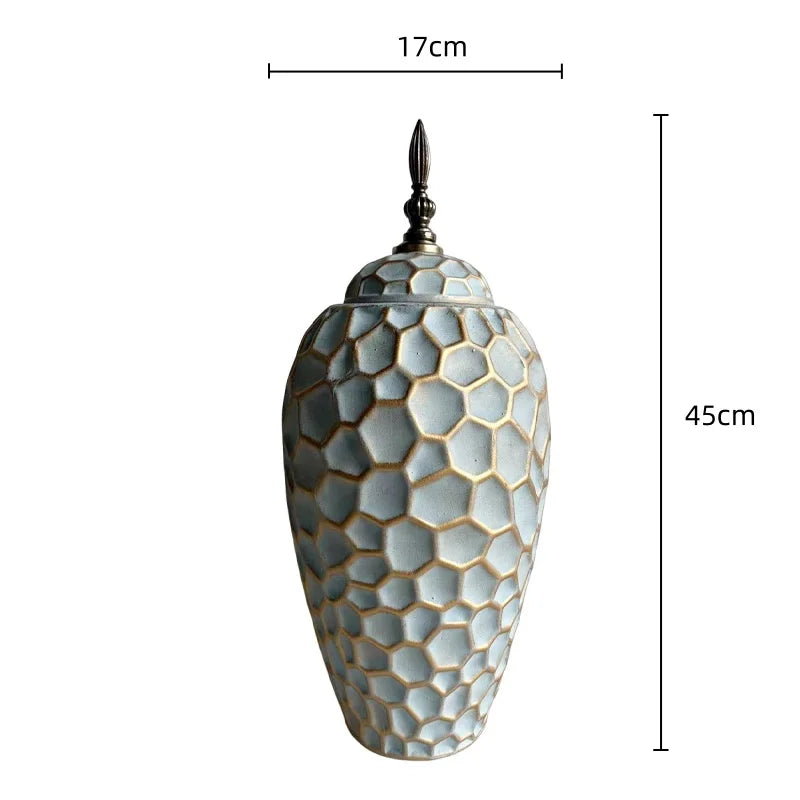 DecorBites™ Geometric Diamond Check Ceramic Vase: Home Decor Floral Arrangement & Accessories