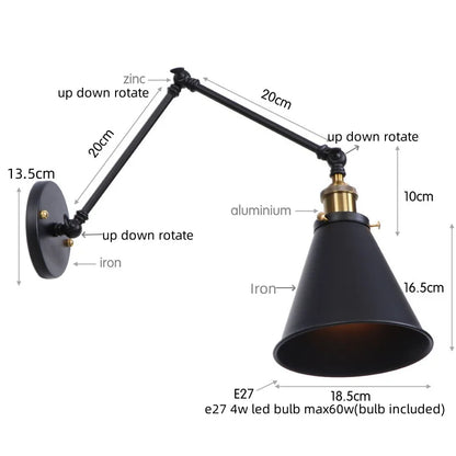 DecorBites™ LED Long Arm Wall Lamp with Pull Chain Switch for Home Hotel Bathroom