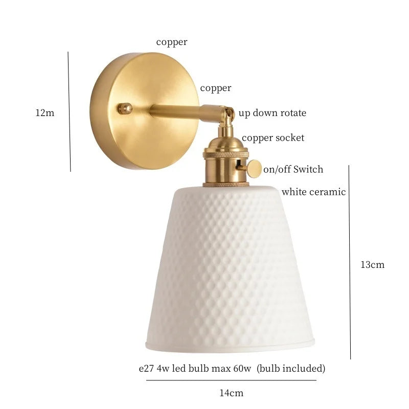 DecorBites™ Ceramic LED Wall Sconce with Pull Chain for Bedroom, Living Room, or Bathroom