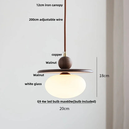 DecorBites™ Glass LED Pendant Lamp Walnut Wood Brass Hanging Lights