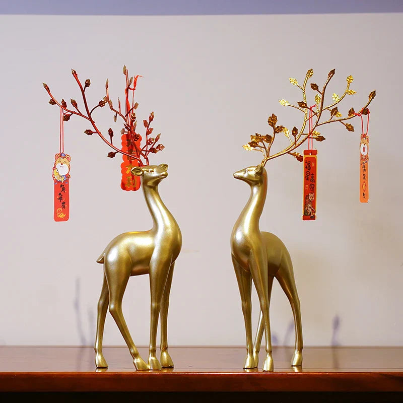 Gold Deer Feng Shui Figurines