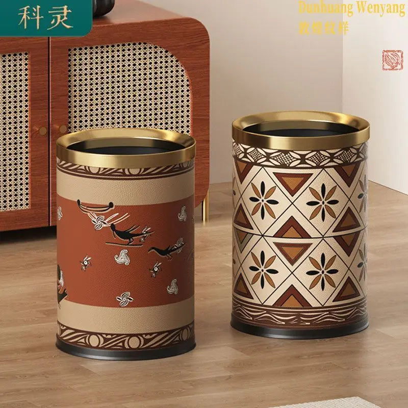 Leather Metal Trash Bin