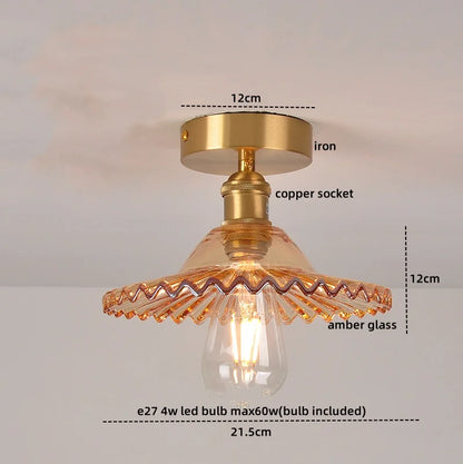 DecorBites™ Green Glass Copper Ceiling Light Fixture Balcony Kitchen Modern LED Lamp