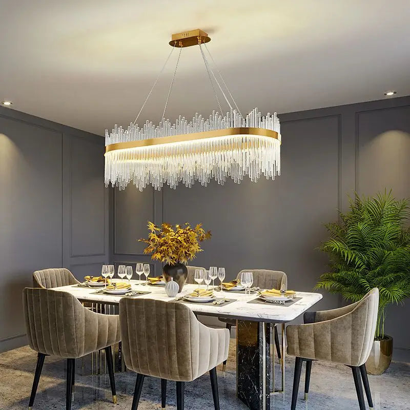 DecorBites™ Crystal LED Chandelier: Luxury Dimmable Pendant Light for Bedroom, Living, Dining Room