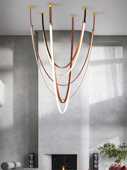 DecorBites™ Designer Leather Chandelier Belt Pendant Light for Modern Spaces