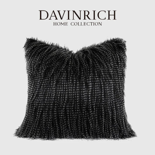 DecorBites™ Luxe Black Fluffy Throw Pillow Cover - Modern Simplicity & Art Deco Design