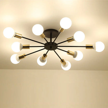 DecorBites™ Industrial Rod Iron Wood Sputnik Chandelier Ceiling Lamp LED E27 Home Lighting
