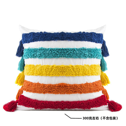 DecorBites™ Geometric Hand-Embroidered Tassel Pillowcase