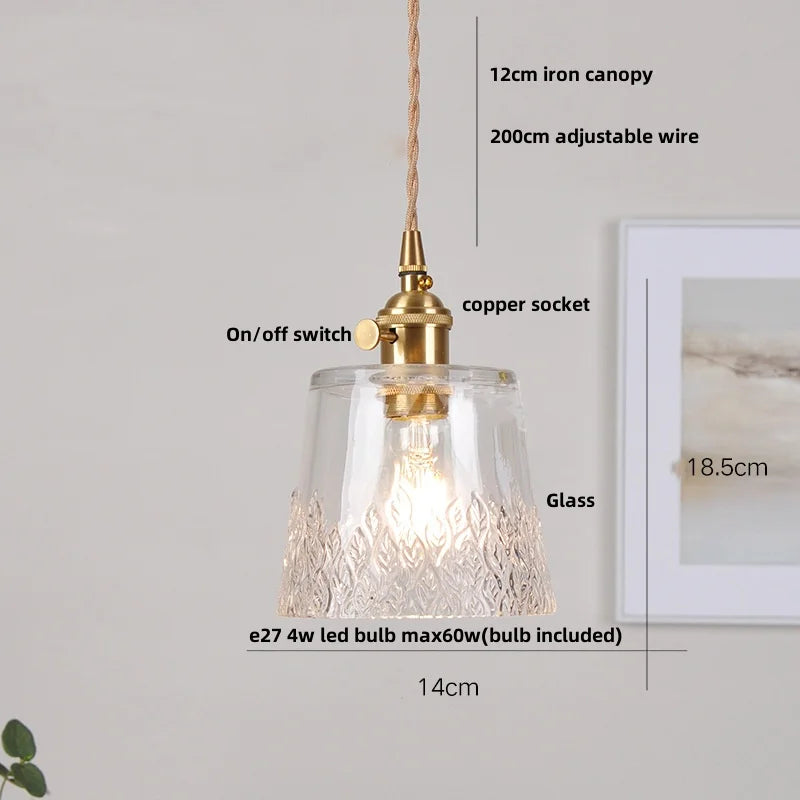 DecorBites™ Glass Copper LED Pendant Lamp with Wire Adjustment & Knob Switch