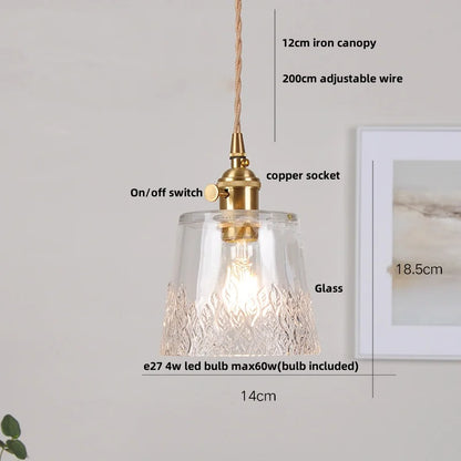DecorBites™ Glass Copper LED Pendant Lamp with Wire Adjustment & Knob Switch