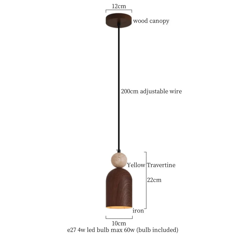 DecorBites™ Cream Glass LED Pendant Lights Modern Wood Yellow Travertine Pendant Lamp