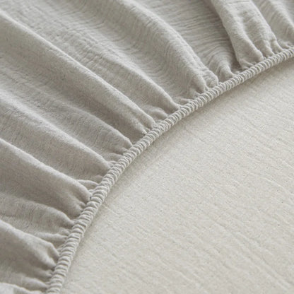DecorBites™ Cotton Fitted Sheet: Wrinkled Yarn, Nordic Comfort, All Seasons Bed Cover