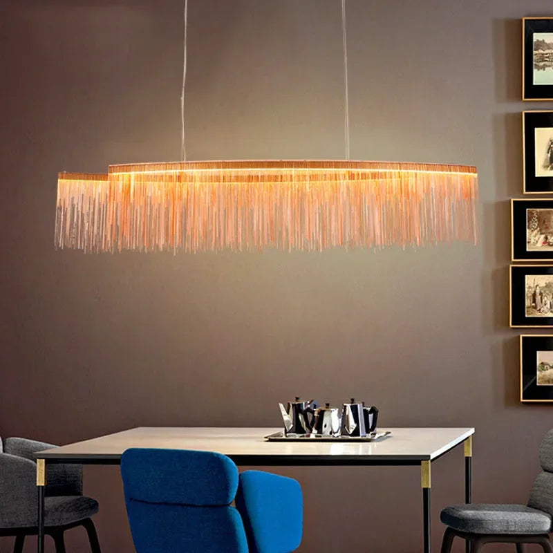 DecorBites™ LED Aluminum Tassel Chandelier: Modern Waterfall Pendant Light for Living Room, Hotel, Hall