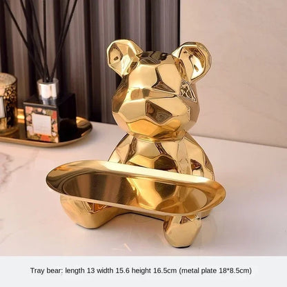 DecorBites™ Geometric Bear Piggy Bank Key Tray Cosmetic Bookshelf Statue & Storage Box