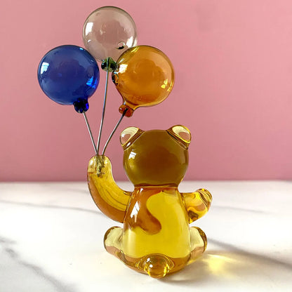 DecorBites™ Crystal Bear with Balloons Glass Figurine: Charming Home Table Decor - Kids Birthday Gift