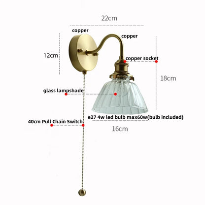 DecorBites™ Clear Glass LED Wall Sconce Pull Chain Switch Modern Stair Light