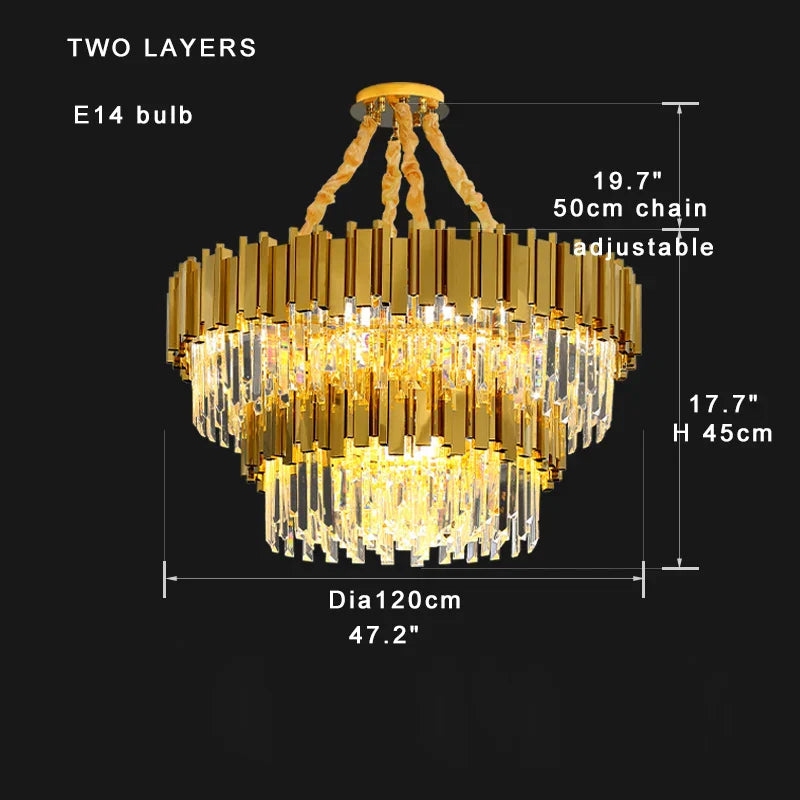 Gold Crystal Ceiling Chandelier 2-Layer Dia150cm
